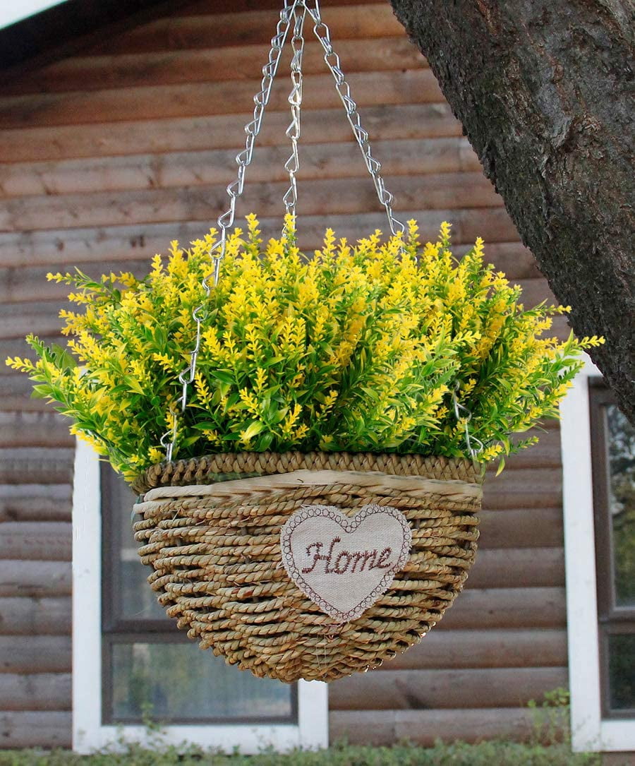 Sinhoon 16 Bundles Artificial Lavender Flowers for Outdoor Decoration, UV Resistant Fake Shrubs Garden Indoor Outdoor Decor (Yellow)