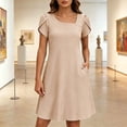 thumbnail image 6 of Admvng Women's Dresses Short Sleeve Square Neck Pocket Stretchy Casual A-Line Dress, 6 of 9