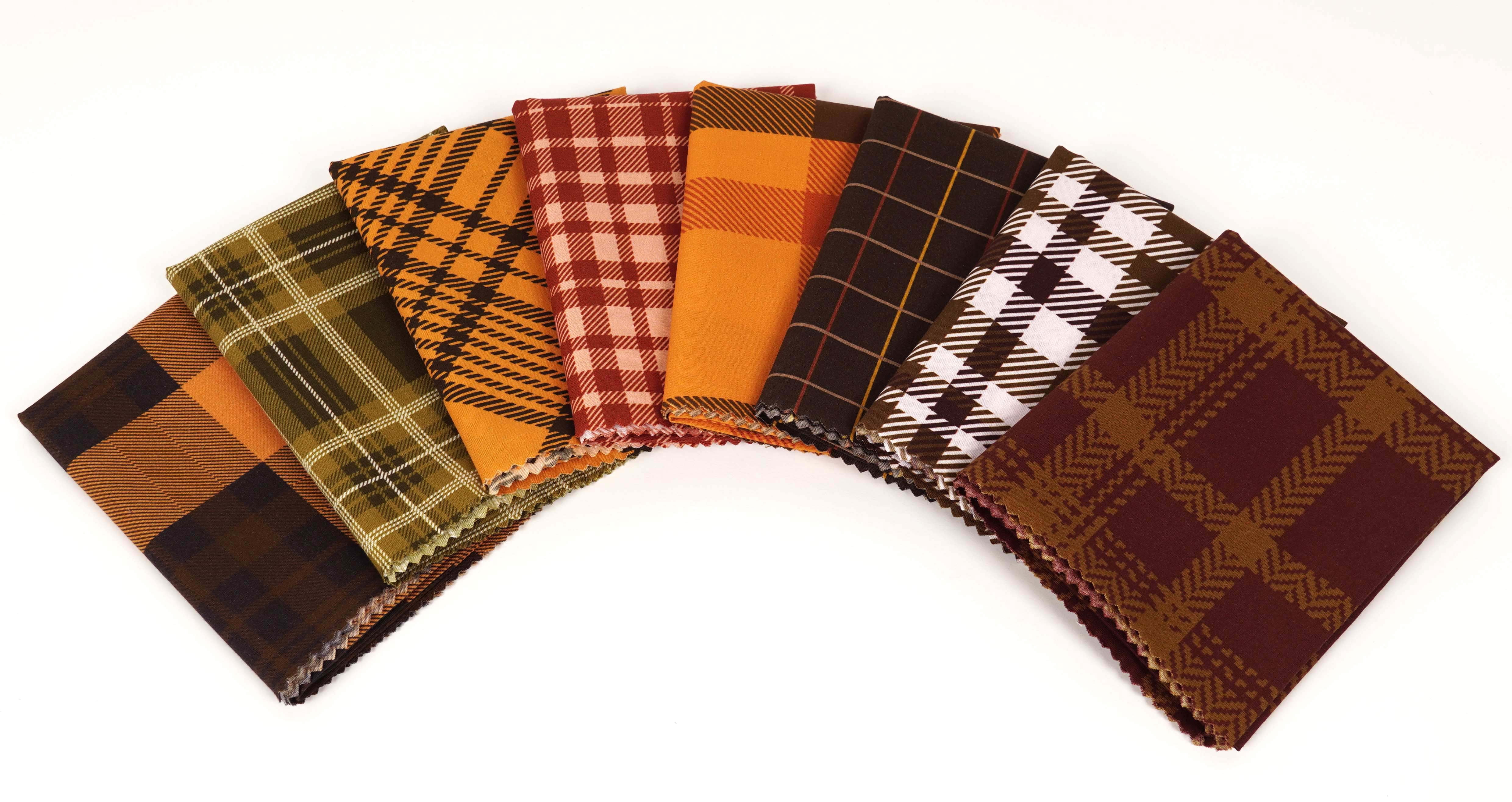 Soimoi 8 Pc Fat Quarter Bundle,Check & TartanPrint 18"x 22"DIY Patchwork-100% CottonPre-Cut Quilting Fabric Orange, Black, Browns