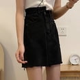 thumbnail image 4 of MIXUE Skirts For Women Summer Solid Color Jeans High Waist Asymmetrical Fashion Casual A Line Button Culottes Elegant Mini Denim Skirt Holiday Wear,Black,XXXL, 4 of 9