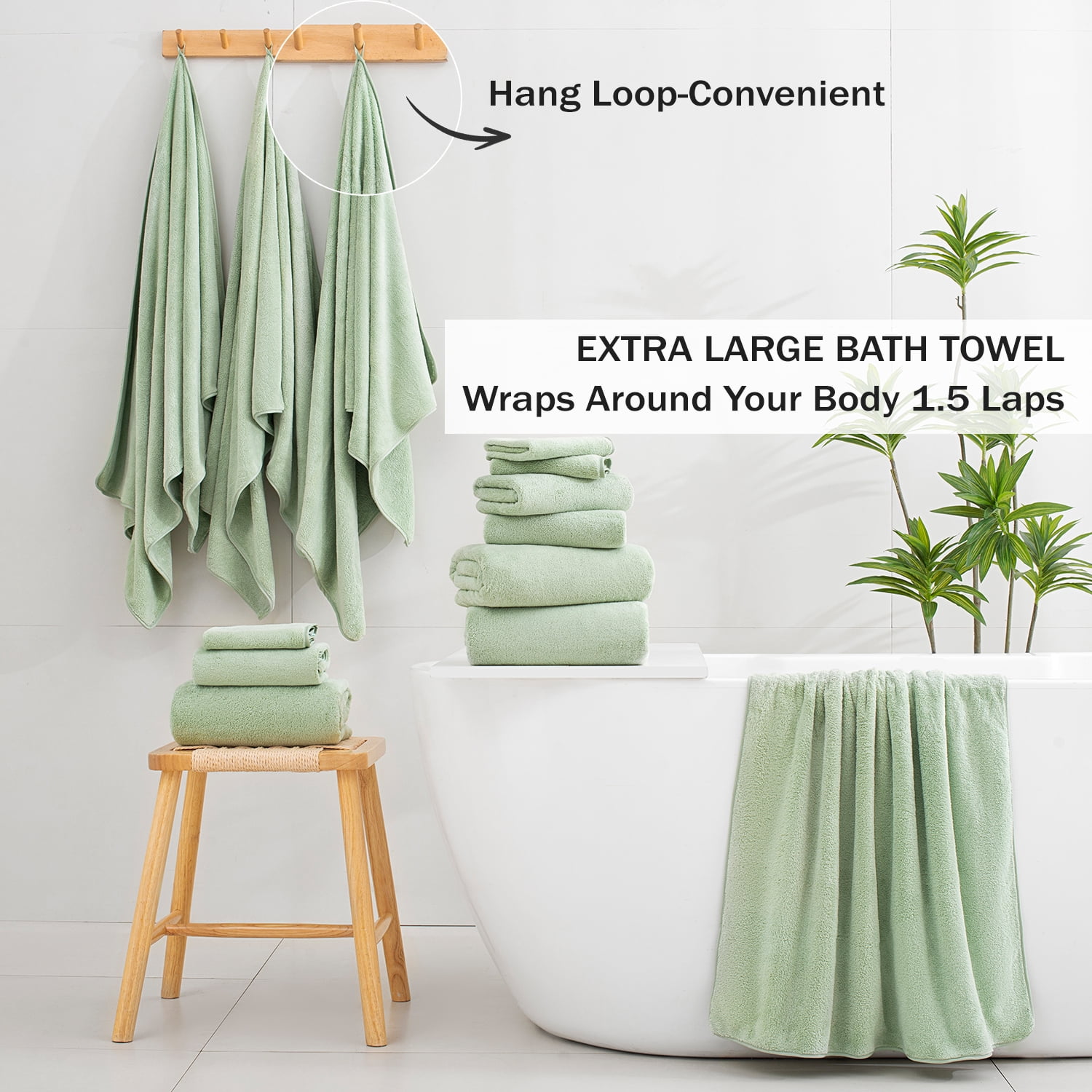 Green Essen 4 Pack Oversized Bath Towel Sets 700 GSM Soft Large Shower Towels 35 x 70 Inches Quick Dry Bath Sheets Highly Absorbent Bath Towel Clearance for Bathroom Spa Hotel Gym(Green)