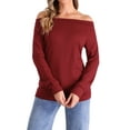 thumbnail image 2 of INSPIRE CHIC Casual Off Shoulder Top for Women's Boat Neck Stretch Long Sleeve Blouse Tops, 2 of 6