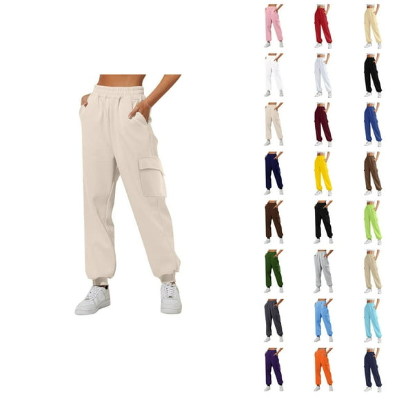 Cargo Sweatpants for Women 2025 Fall Winter Elastic Waist Straight Leg Cargo Joggers with Pockets Casual Trousers