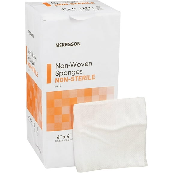McKesson 94442000 NonWoven Sponge McKesson Polyester / Rayon 4-Ply 4 X 4 Inch Square NonSterile (2 Boxes of 200)