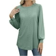 thumbnail image 2 of BXINGOHAI Long Sleeve Eyelet Tops for Women Spring Fall Crew Neck Shirts Casual Loose Blouse Trend Outfits Clothes Green 2XLL, 2 of 8