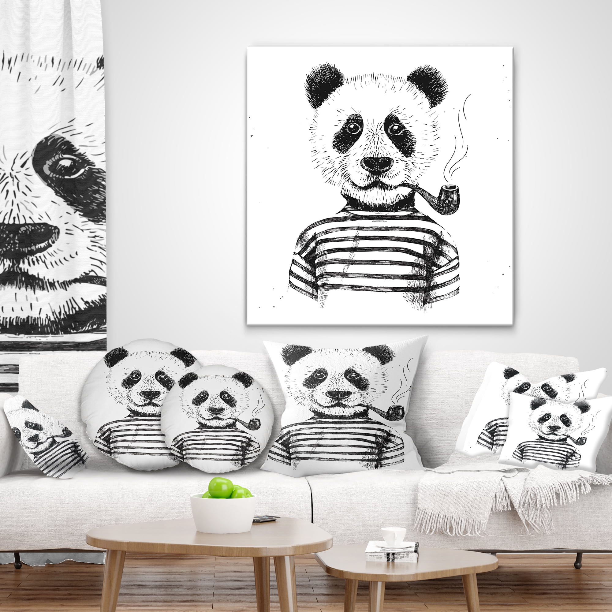 Designart Hipster Pandas Black and White - Animal Throw Pillow - 12x20