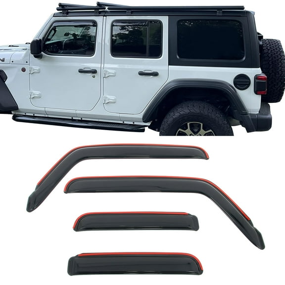 Ikon Motorsports In-Channel Window Visors Fits 2018-2025 Jeep Wrangler JL Unlimited 4Dr, Slim Style Rain Vent Deflectors, Acrylic Smoke 4PCS