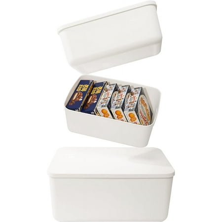 Plastic Storage Baskets Bins Boxes With Lids Organizing Container White Storage Organizer Bins For Shelves Drawers Desktop Playroom Classroom Office 3-Pack(M+2S)
