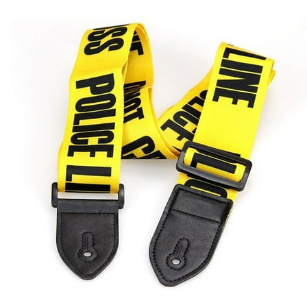 Guitar Strap Yellow "POLICE LINE DO NOT Cross" Leather Str Guitar Stock A2S0