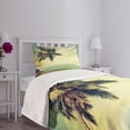 thumbnail image 6 of Ambesonne Caribbean Quilted Bedspread Set 2 Pcs, Palm Tree Rocky Shore, Twin Size, Almond Green Pale Yellow, 6 of 6