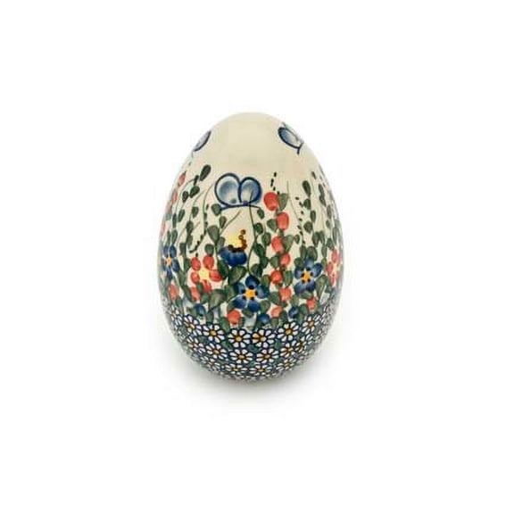 Blue Rose Polish Pottery Garden Butterfly Large Decorated Egg