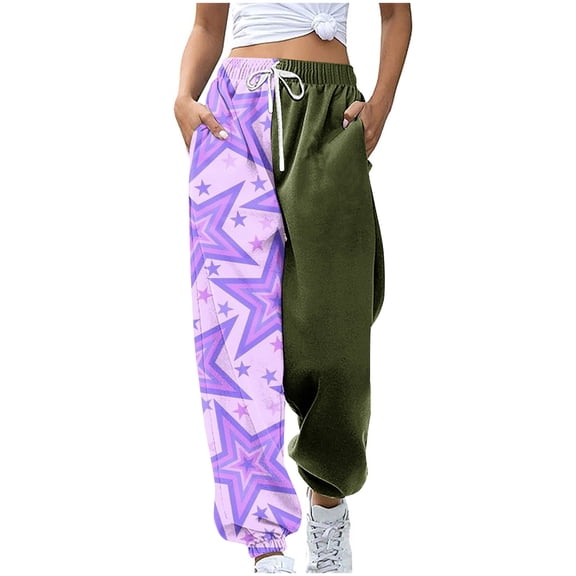 DeHolifer Sweatpants for Women Star Printed High Waist Elastic Waisted Drawstring Straight Leg Sports Joggers Sweatpants