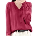 thumbnail image 2 of VgaVtl Chandails pour Femmes Col en V Manches Longues Chandails pour Femmes Cardigan Tricot Régulier Chic Uni Rouge Chandails, 2 of 3
