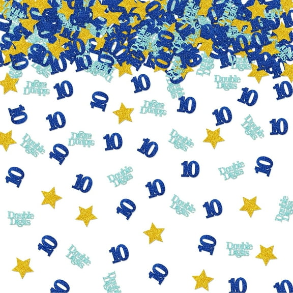 100pcs Double Digits 10 Confetti, Happy 10th Birthday Paper Confetti for Boy, Blue Glitter Number 10 Table Scatters, Happy 10th Anniversary Table Decoration