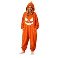 thumbnail image 3 of ibiyuan Pumpkin Jack O Lantern Hooded Outfit Adult Plush Halloween Pumpkin Pajamas with Hood One Piece Jumpsuit, 3 of 5
