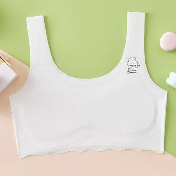 Piuwrlz Teen Kids Bras Underwear for Big Girls Breathable Bra Printed Sports Bras White Size 9 Years