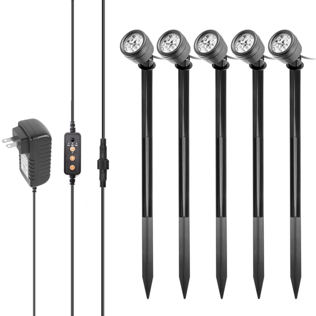 Juego de 5 lámparas de césped para exteriores con 4 LED RGB