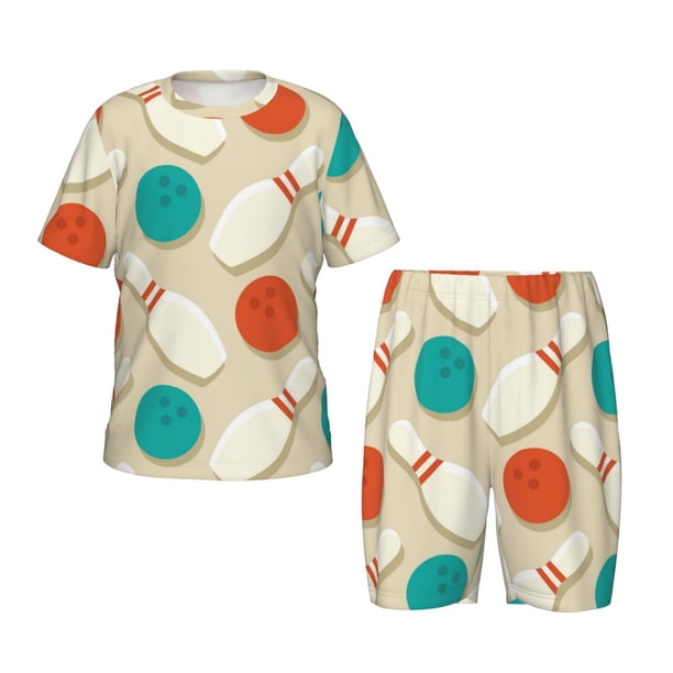 Balery Vintage Bowling Conjunto de Pijama Infantil de Manga Corta con Estampado – Ropa de Dormir de Algodón Suave-3X-Large