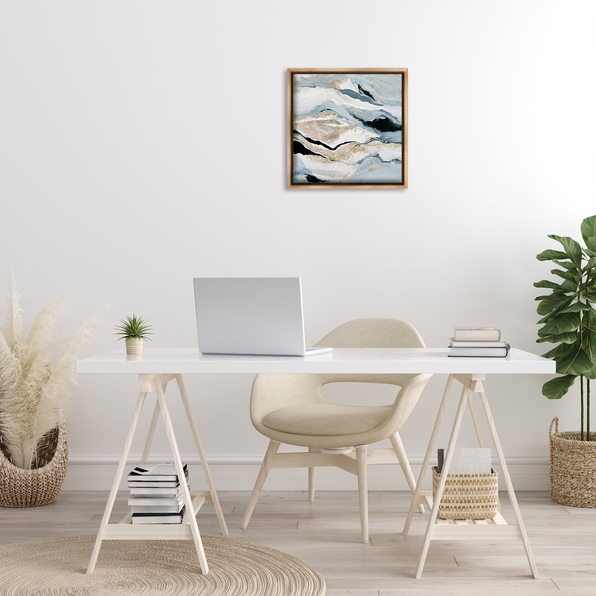 Stupell Industries Blue Natural Geode Pattern Abstract Painting Brown Floater Framed Canvas Art Print Wall Art, 18 x 18