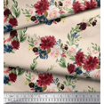 thumbnail image 2 of Soimoi White Heavy Satin Fabric Ranunculus & Penoy Floral Print Print Fabric by the Yard 56 Inch Wide, 2 of 3