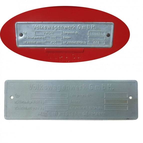 KaferLab 315291 1949 - 1964 VW Volkswagen Early Metal VIN Name Plate fits Ghia Bug Bus Beetle