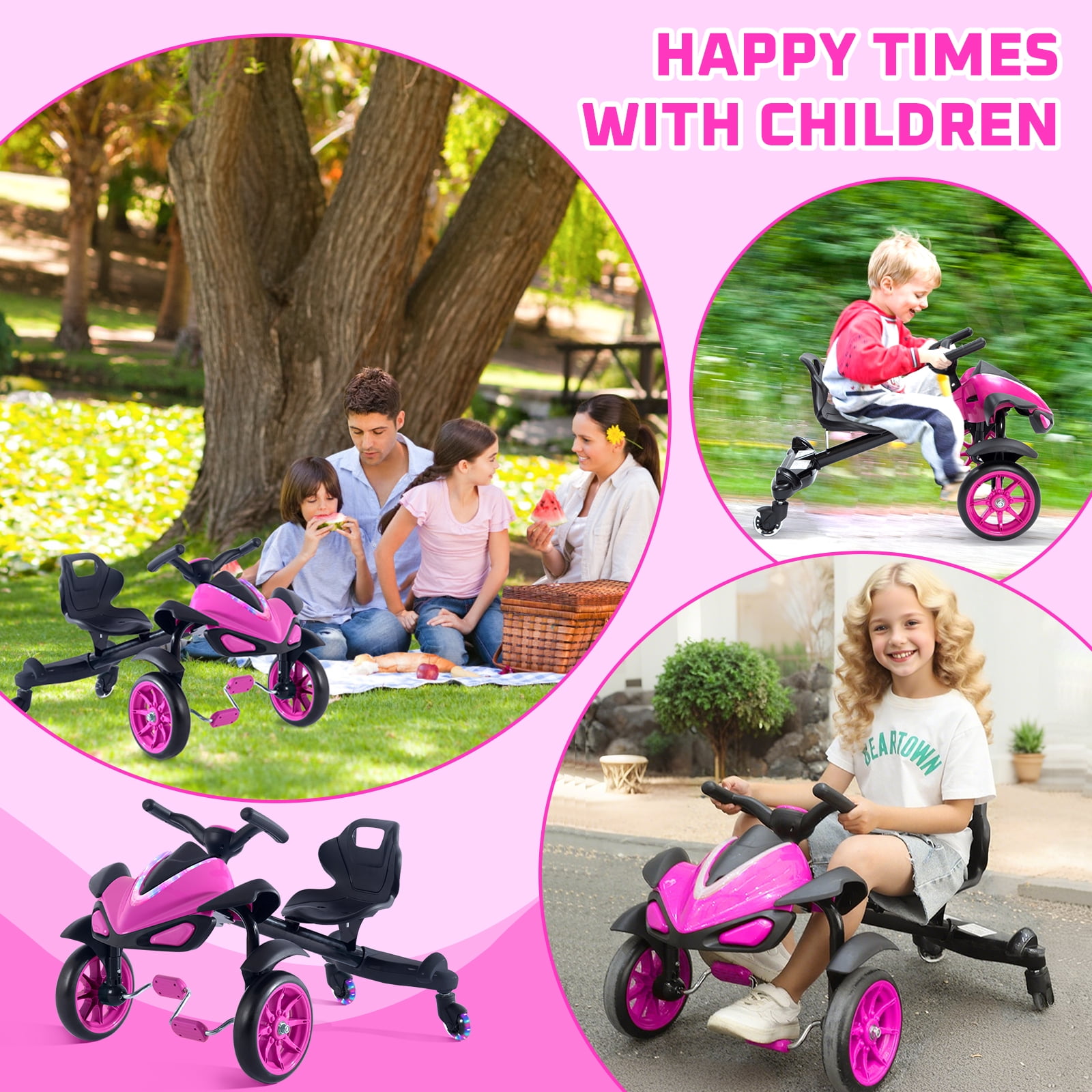 Sumsoltic 2-in-1 Kids Drift Bike - Crazy Drift Cart for Toddlers and 3-5 Years Old Kids,Pink