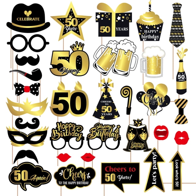 34 piezas de accesorios fotográficos portátiles de oro negro para cumpleaños de 18 a 60 años, suministros de decoración para fiestas navideñas