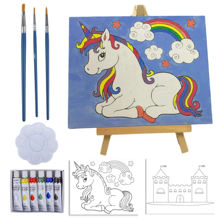 Paint Easel Kids Art Set– 14-Piece Acrylic Painting Kit with 6 Non Toxic  Washabl