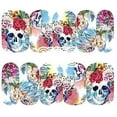thumbnail image 2 of Sheet of Skull Stickers with Flowers Watercolor Phychedelic Effects Nail Decal Punk Gothic Rockabilly SKULL Nail Wrap Decals Sticker Salon Quality Nail Art - Great for Halloween!, 2 of 6