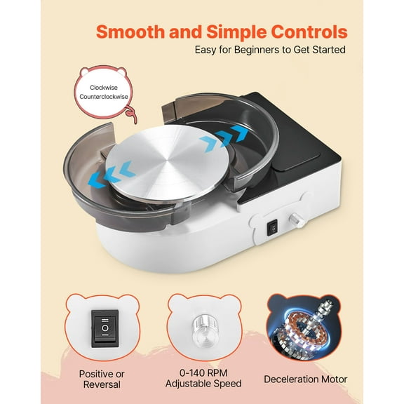 Mini Pottery Wheel for Kids & Adults - 6" Electric Clay Craft Machine with Tools, White