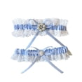 thumbnail image 1 of Juego de 2 cinturones con corona floral de encaje azul, regalo de corona floral de boda para novia - liguero de decoración de piernas azul, 1 of 5