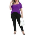 thumbnail image 6 of Gocolloa Womens Plus Size Tops Tunic Sexy Square Neck Short Sleeve Shirts Summer Loose Fit Dressy Casual Blouse Purple 3X, 6 of 6