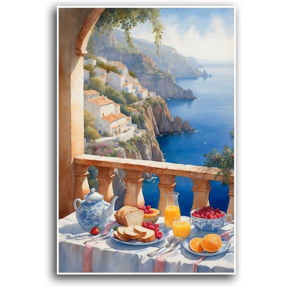 AVOI Italy Painting Oil Canvas Wall Art Pic08 Mediterranean Cityscape Artwork Italian Sea Picture Modern City Street Decoration Landscape Prints for Paris Cafe Room Decor Unframe: 12x12in