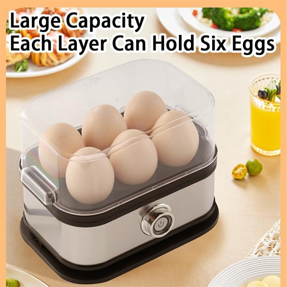 Egg Cooker,2025 New Rapid Egg Cooker 6 Egg Capacity, Soft, Medium, Hard Boiled, Poacher, Stainless Steel Electric Eggs Cooker,Or Hard-Boiled Eggs, Rapid Cook Time (Silver Gray)