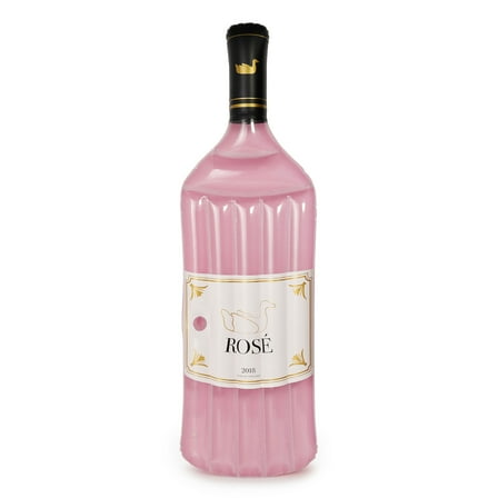 Swimline 90654 Giant 94" Inflatable Rosé Wine Bottle Pool Float, Lake Raft Lounger w/ Cup Holder & Headrest for 1 Person, Pink