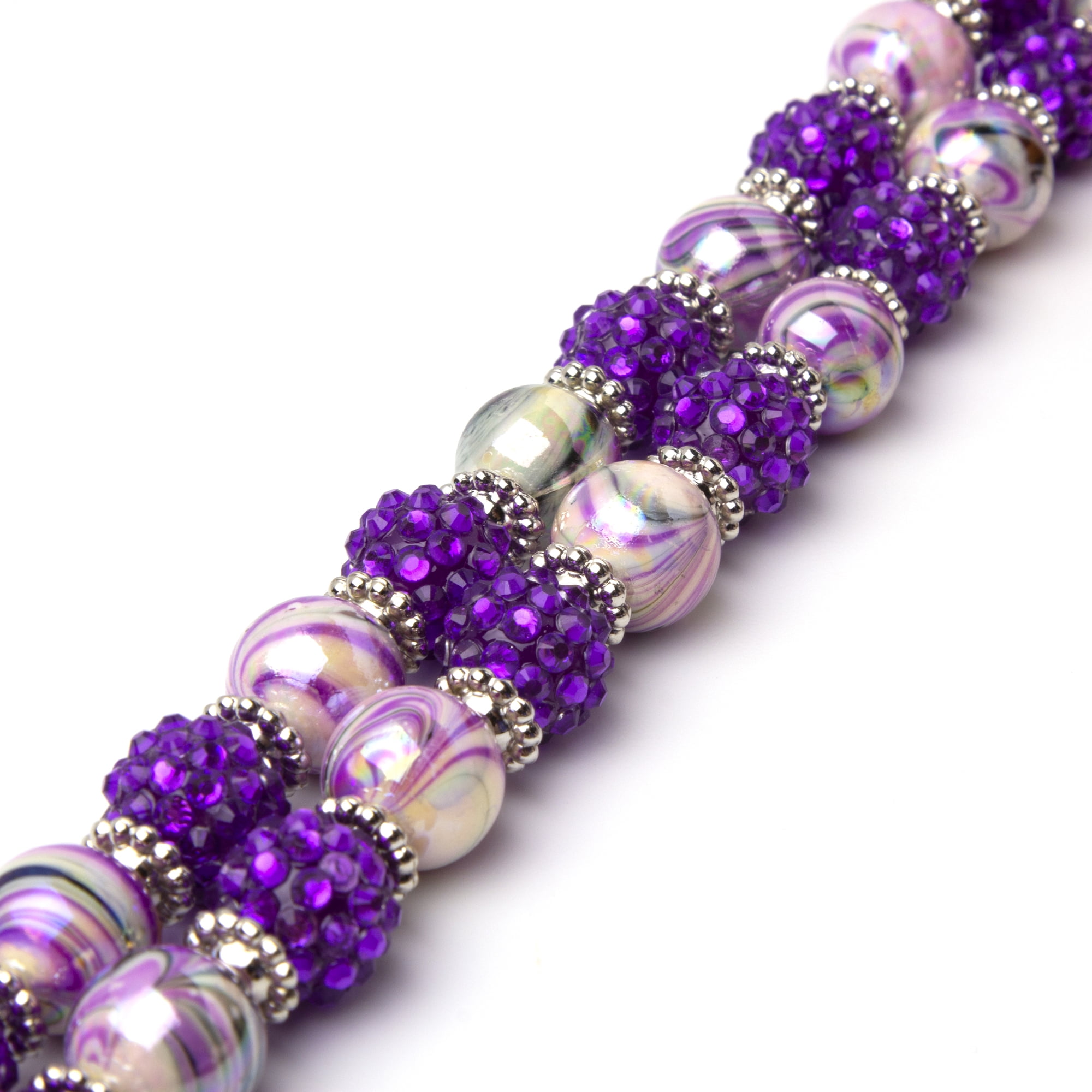 Iridescent Rose AB and Amethyst AB 8mm Mix Crystal Bracelet  Rose Gold Setting  Pink and Purple Bracelet