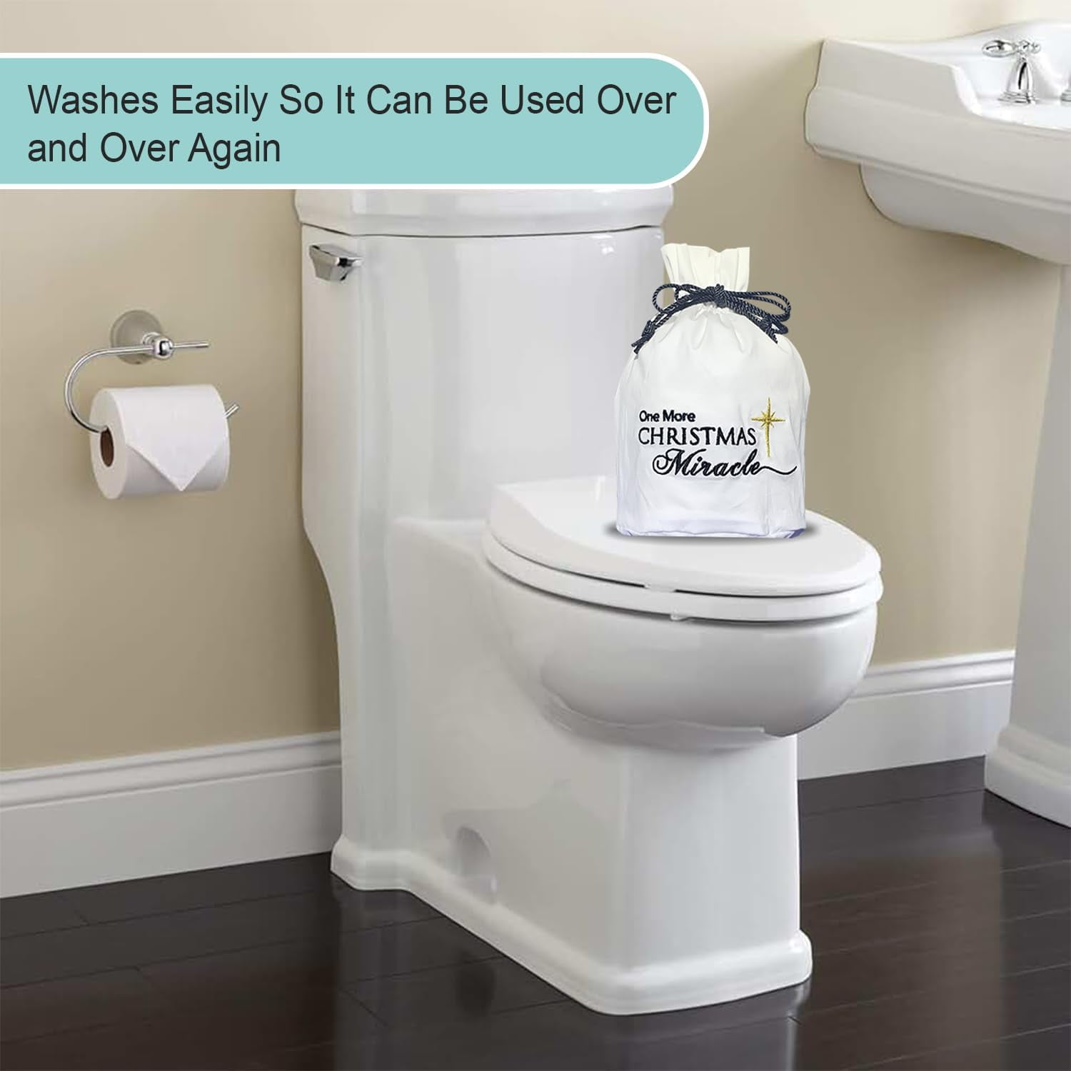 Born Uncommon Toilet Paper Roll Cover - 9" x 5.5" Reusable Cotton Toilet Paper Cover with Drawstring Closure – Decorative Bathrooms Tissue Roll Storage Bag