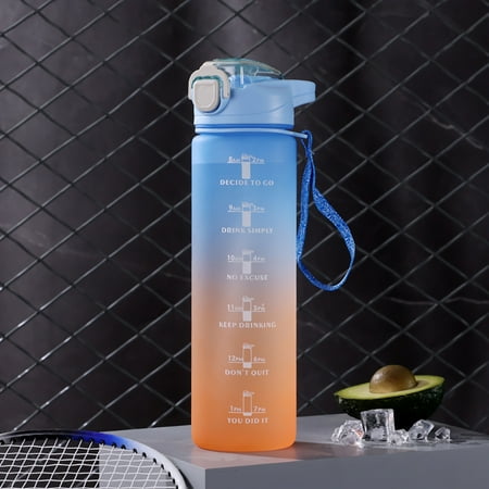 

Xewsqmlo 33oz Drink Bottle with Motivational Time Marker Frosted Gradient Cold Straw Water Bottle for Outdoor Fitness Sports (Blue)