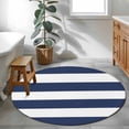 thumbnail image 4 of Navy Blue Stripe Round Living Room Rugs 4 ft, Simple Style Striped Blue and White Washable Area Rug with Non-Slip Sturdy Edge Binding Round Carpet for Entryway Kitchen Bedroom Bathroom, 4 of 9