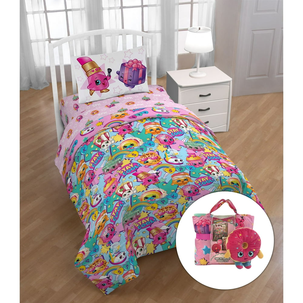 Shopkins Twin Bed Set with BONUS Tote and Mini Pillow Buddy, 5 Piece