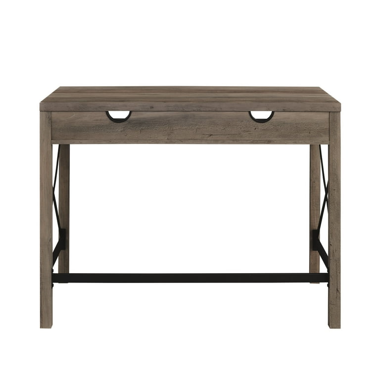 Woven Paths Modern Farmhouse Metal x Open Storage Writing Desk, Grey Wash, Size: 31 inch H x 42 inch Large x 20 inch W