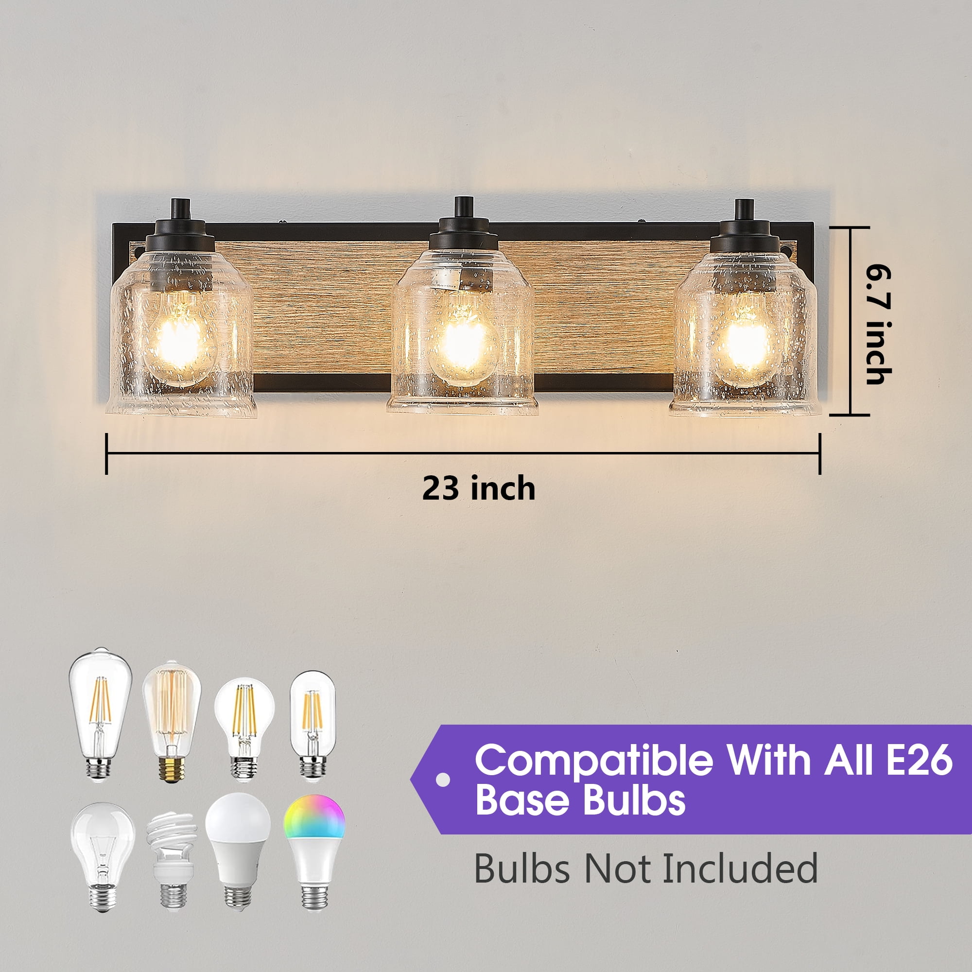 GCGAFUL 23 in. 3-Light Farmhouse Bathroom Vanity Lighting Fixtures Over Mirror with Bubble Glass Shades