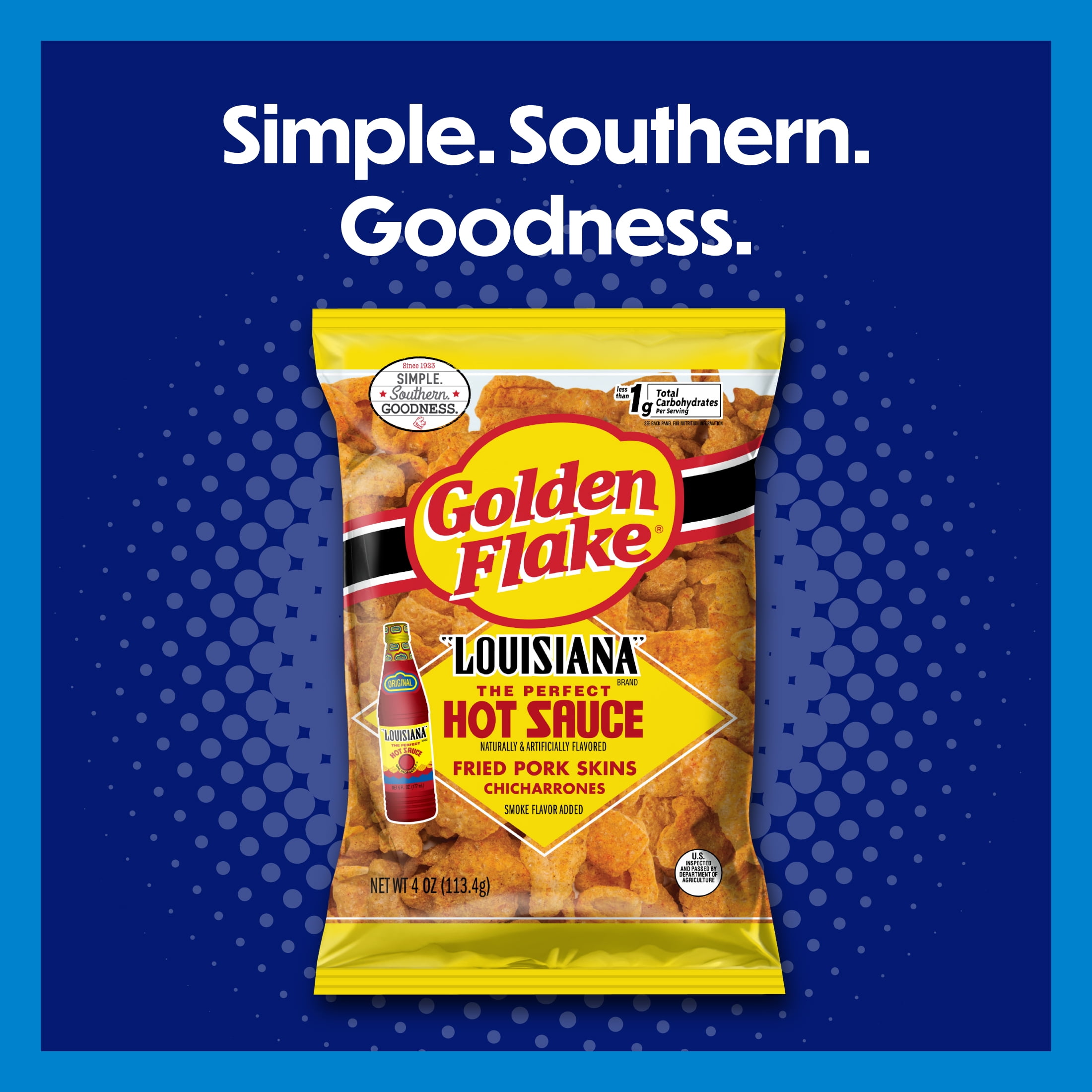 Golden Flake Louisiana Hot Sauce Fried Pork Skins, 4 oz Bag