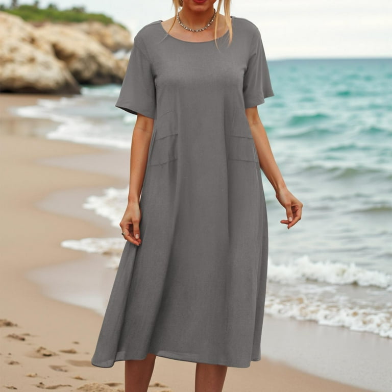 zaveiop Women's Summer Cotton Linen Long Dress Sleeveless Elegant