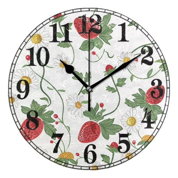 Daisy Floral Strawberry Silent Wall Clock 10" Non-Ticking Battery Clock