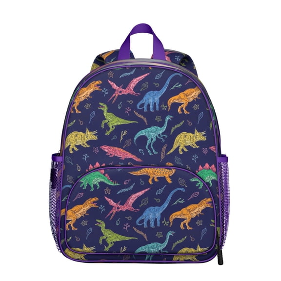 Watercolor Dino Print Student Backpack – Baby Dinosaur Pattern with Floral Forest, Stars, Planets, and Artistic Cartoon Aesthetic