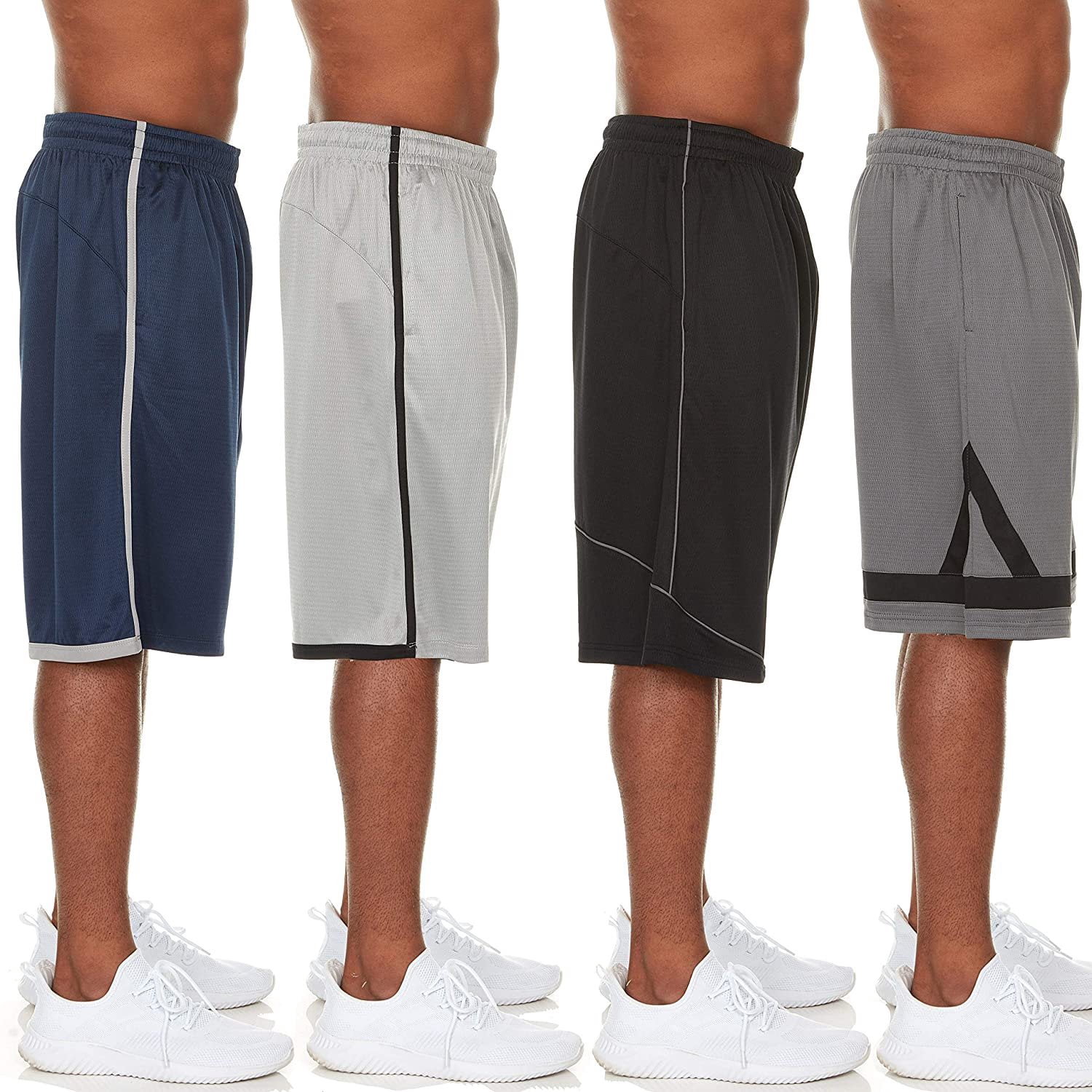Essential Elements 4 Pack: Men's Active Performance Athletic Basketball Workout Gym Knit Shorts with Pockets XX-Large, Set B