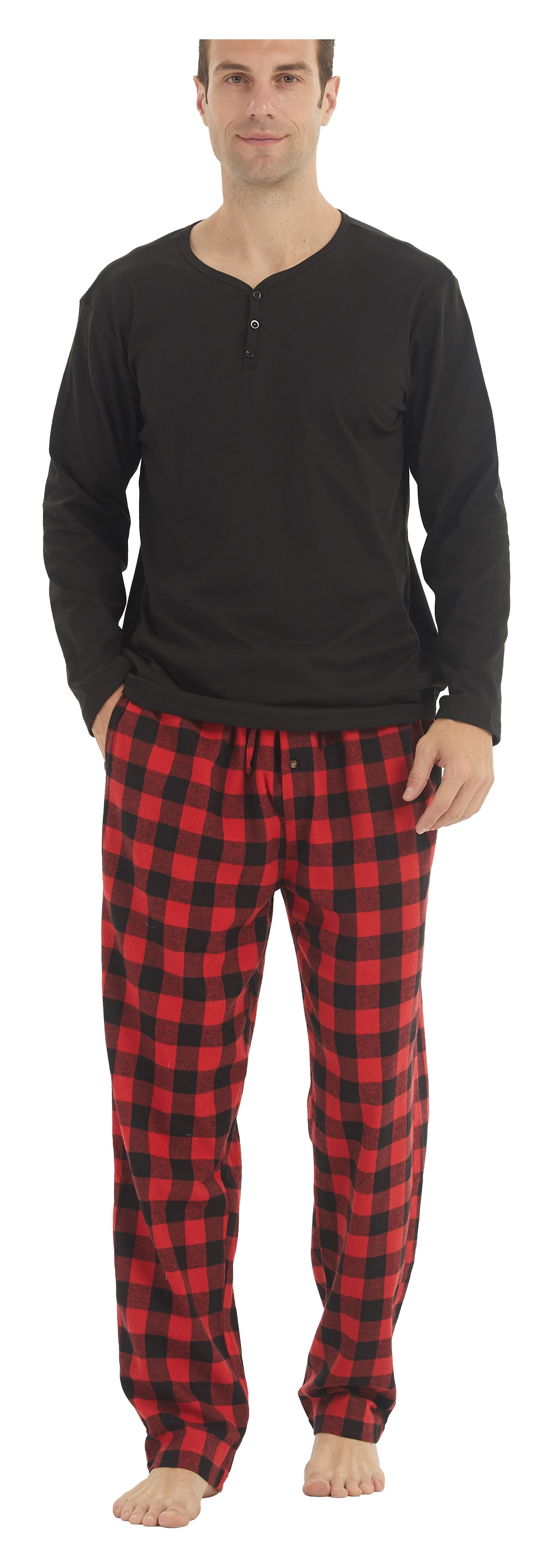 DAVID ARCHY Men's Polar Fleece Pajama Set - Ultra Warm Henley Collar Sleepwear & Loungewear