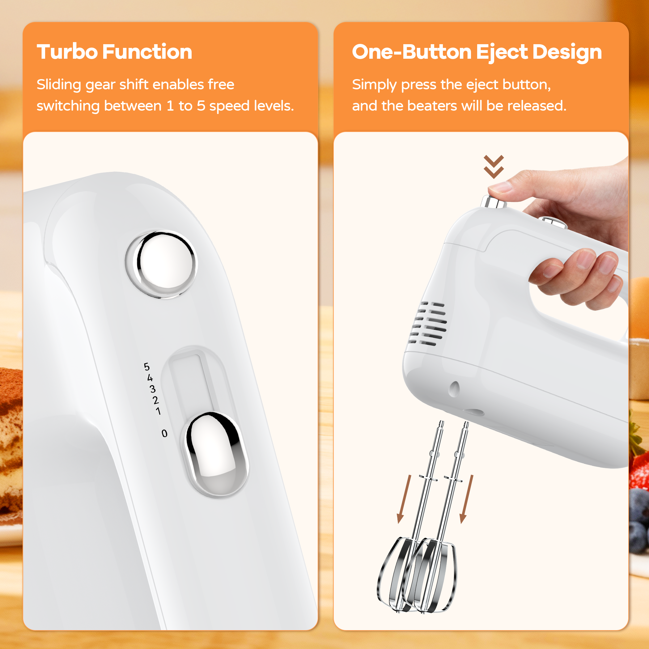 Wnkim Electric Hand Mixer,5-Speed with Stainless Steel Beaters & Dough Hooks