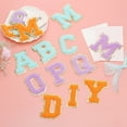 thumbnail image 4 of Parche de letras de chenilla Uxcell, autoadhesivo, bordado con borde dorado, letra morada - M, 4 of 6